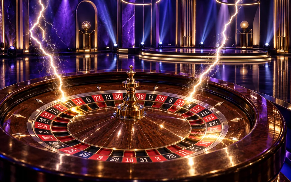 Original live-show roulette wheel struck by theatrical white lightning